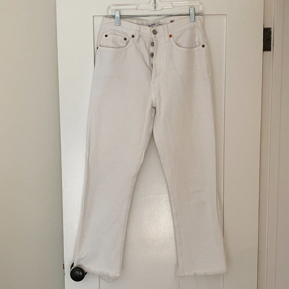RE/DONE HIGH RISE STOVE PIPE WHITE JEANS - Picture 1 of 5